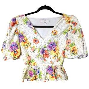 Girly Sweet Chic cottage core Fairy floral crop top XS formal milkmaid blouse